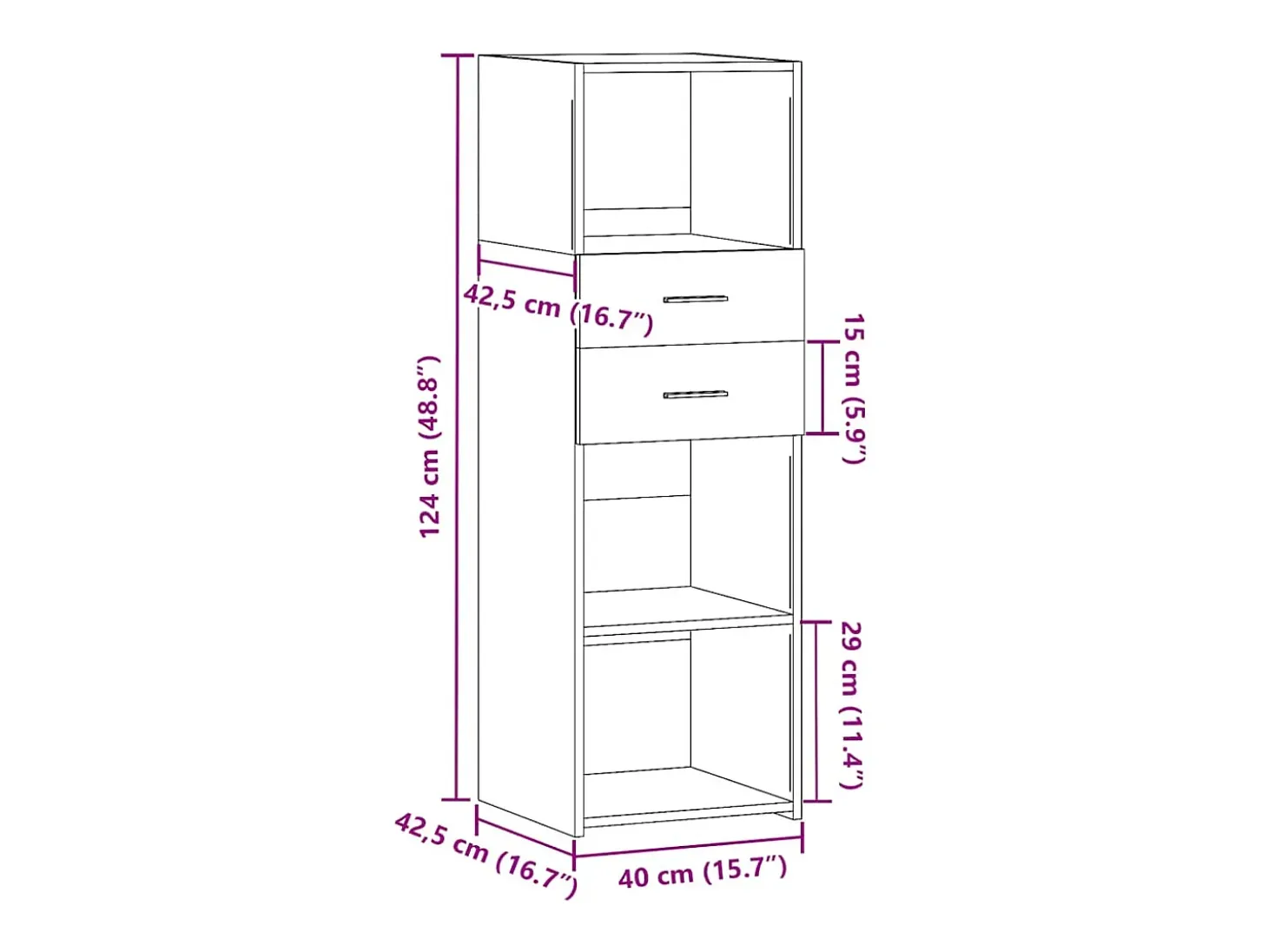 Aparador cómoda cómoda armario mueble organizador cocina salón salón alto 40 x 42,5 x 124 cm madera contrachapada marrón 02_0033715