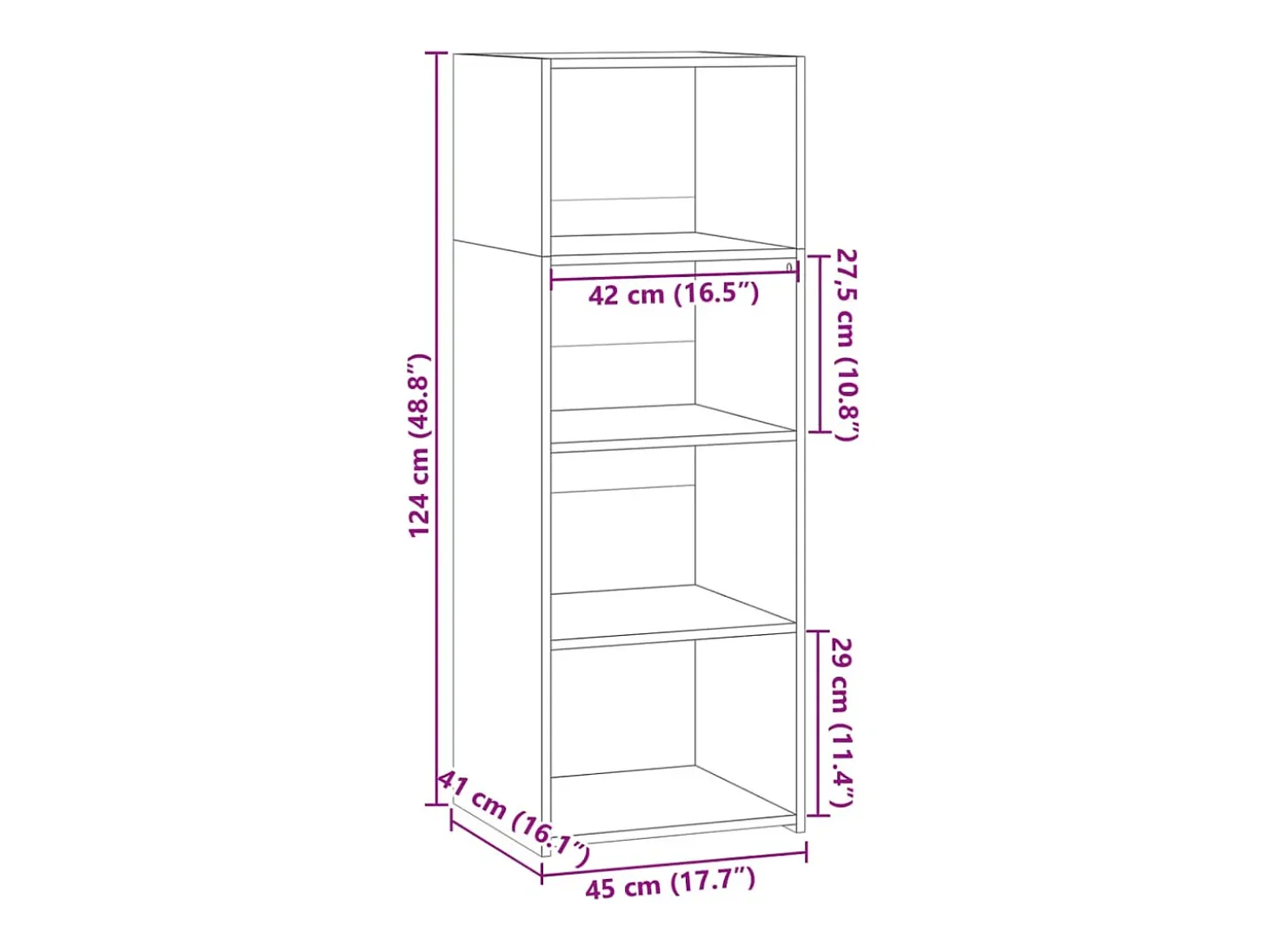 Aparador cómoda cómoda armario mueble organizador cocina salón salón alto 45 x 41 x 124 cm madera contrachapada marrón 02_0033718
