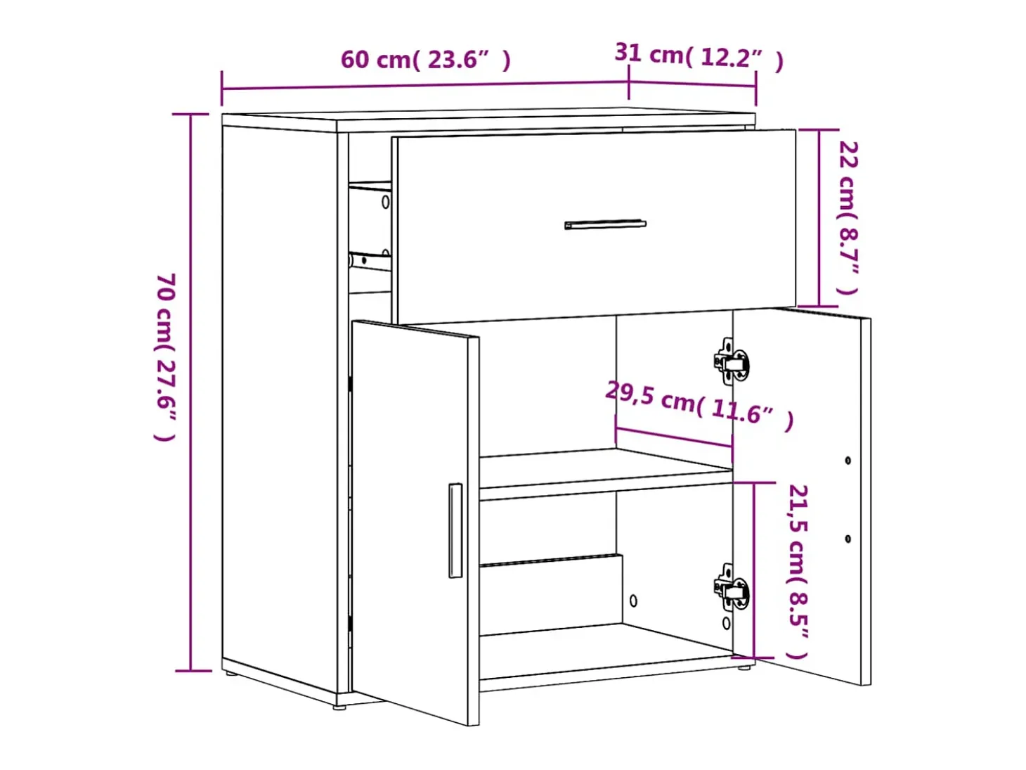Aparador cómoda cómoda armario unidad de almacenamiento organizador cocina salón salón Sonoma 60 x 31 x 70 cm madera contrachapada marrón 02_0031592