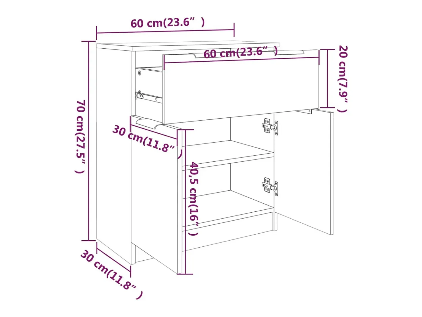 Aparador cómoda cómoda armario mueble organizador cocina salón salón Sonoma 60 x 30 x 70 cm madera contrachapada marrón 02_0031582