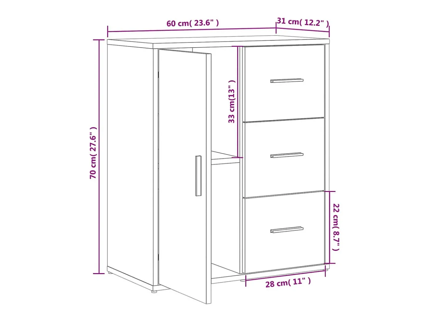 Aparador cómoda cómoda armario mueble organizador cocina salón salón 60 x 31 x 70 cm madera contrachapada blanco 02_0030343