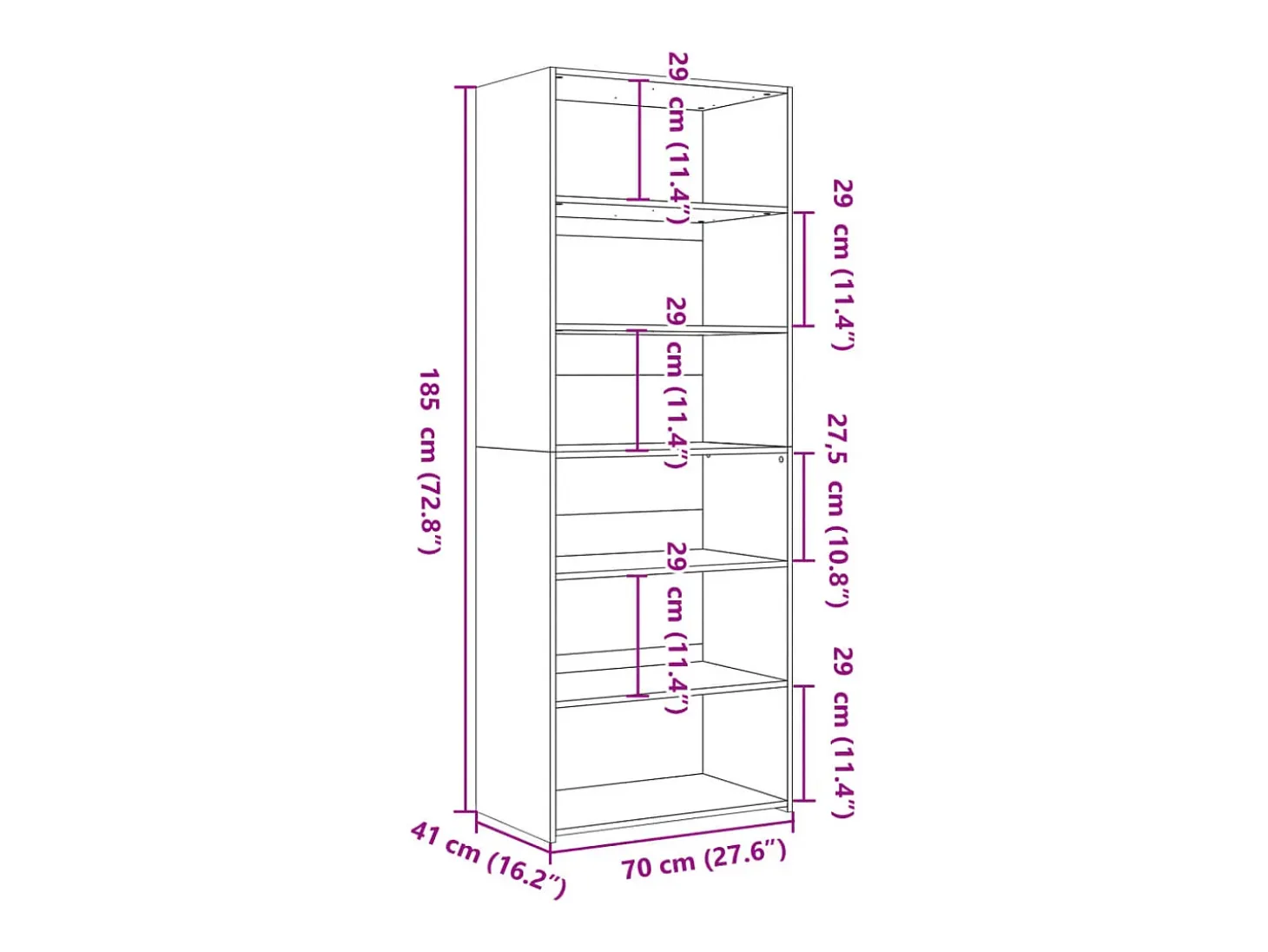 Aparador cómoda cómoda armario mueble organizador cocina salón salón alto 70 x 41 x 185 cm madera contrachapada negro 02_0035124