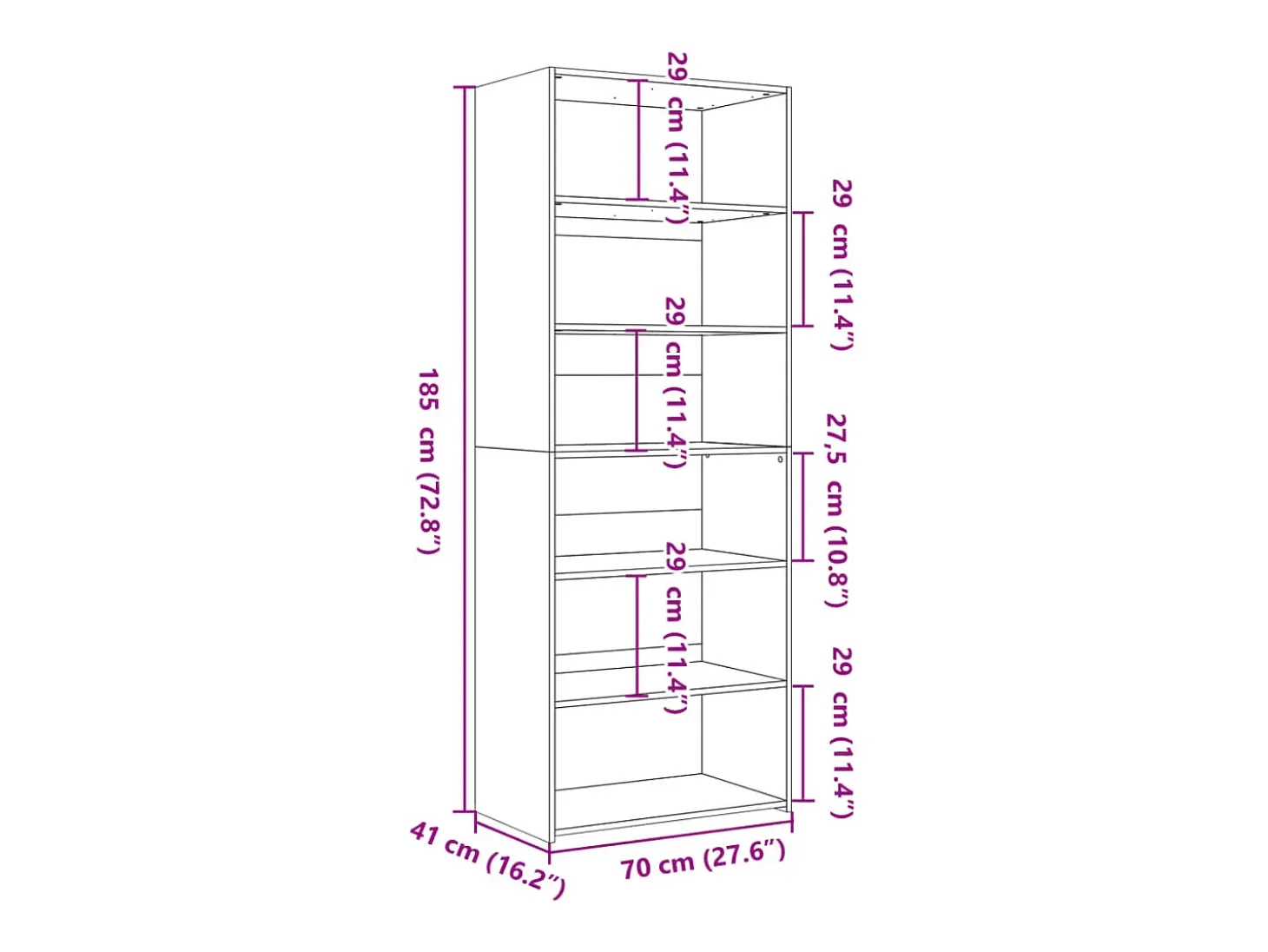 Aparador cómoda cómoda armario mueble organizador cocina salón salón alto 70 x 41 x 185 cm madera contrachapada gris 02_0034715