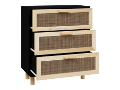 Aparador cómoda cómoda armario mueble organizador cocina salón salón 60 x 30 x 70 cm madera maciza de pino y ratán negro natural 02_0035967
