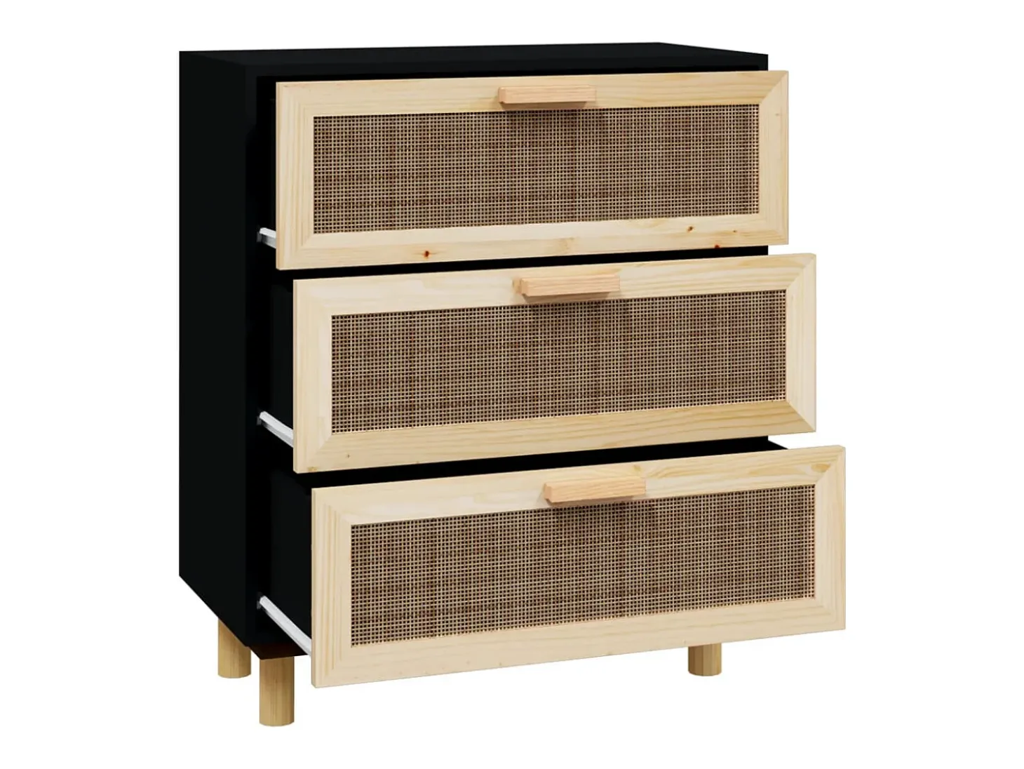 Aparador cómoda cómoda armario mueble organizador cocina salón salón 60 x 30 x 70 cm madera maciza de pino y ratán negro natural 02_0035967