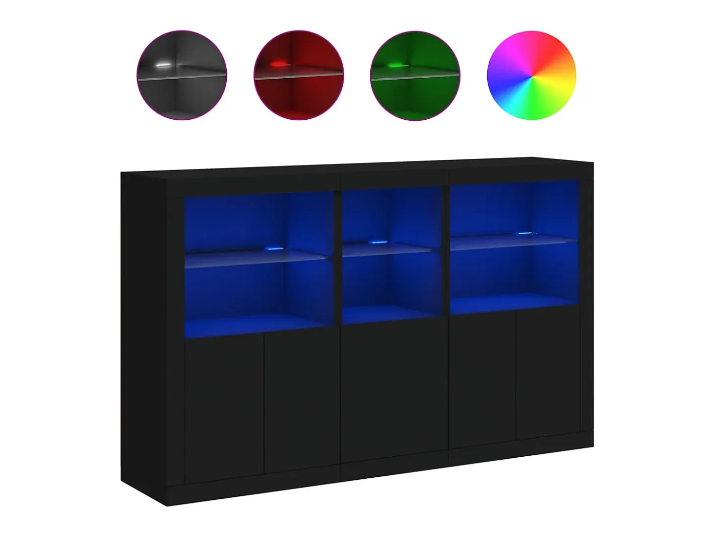 Aparador cómoda cómoda armario mueble organizador cocina salón salón con luces LED 162 x 37 x 100 cm negro 02_0030017