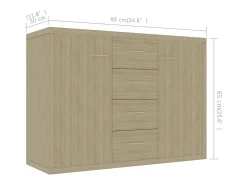 Aparador cómoda cómoda armario unidad de almacenamiento organizador cocina salón salón Sonoma 88 x 30 x 65 cm madera contrachapada marrón 02_0031725