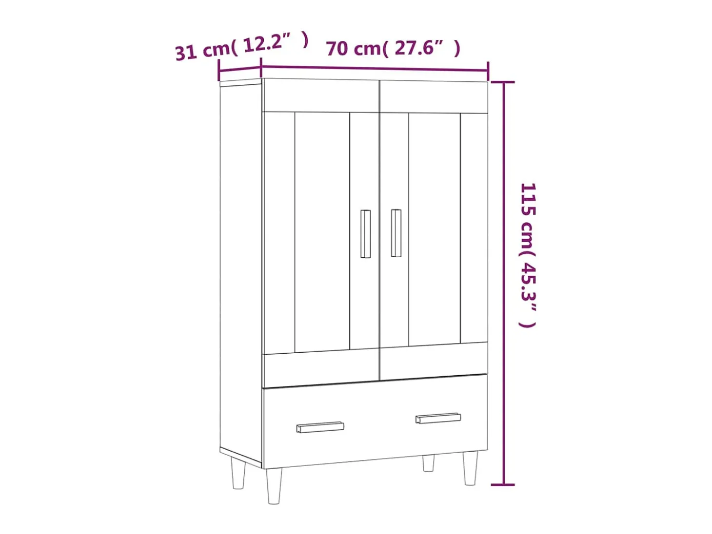 Aparador cómoda cómoda armario mueble organizador cocina salón salón alto 70 x 31 x 115 cm madera contrachapada negro 02_0035121
