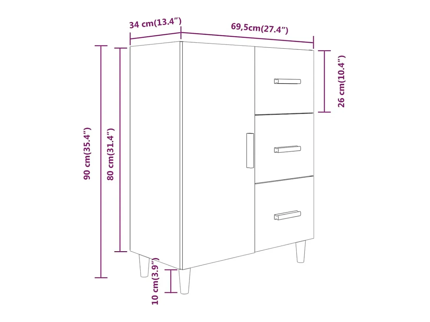 Aparador cómoda cómoda armario unidad de almacenamiento organizador cocina salón salonsonoma 69,5 x 34 x 90 cm madera contrachapada gris 02_0036482
