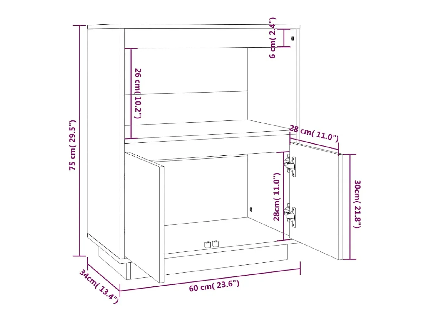 Aparador cómoda cómoda armario mueble organizador cocina salón salón 60 x 34 x 75 cm madera maciza de pino gris 02_0031795