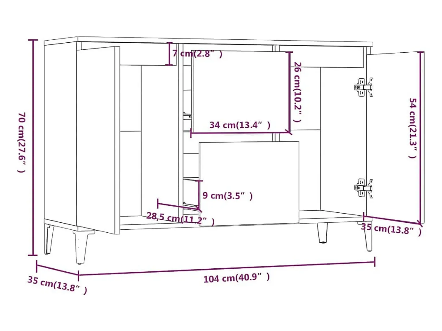 Aparador cómoda cómoda armario unidad de almacenamiento organizador cocina salón salonsonoma 104 x 35 x 70 cm madera contrachapada gris 02_0036279