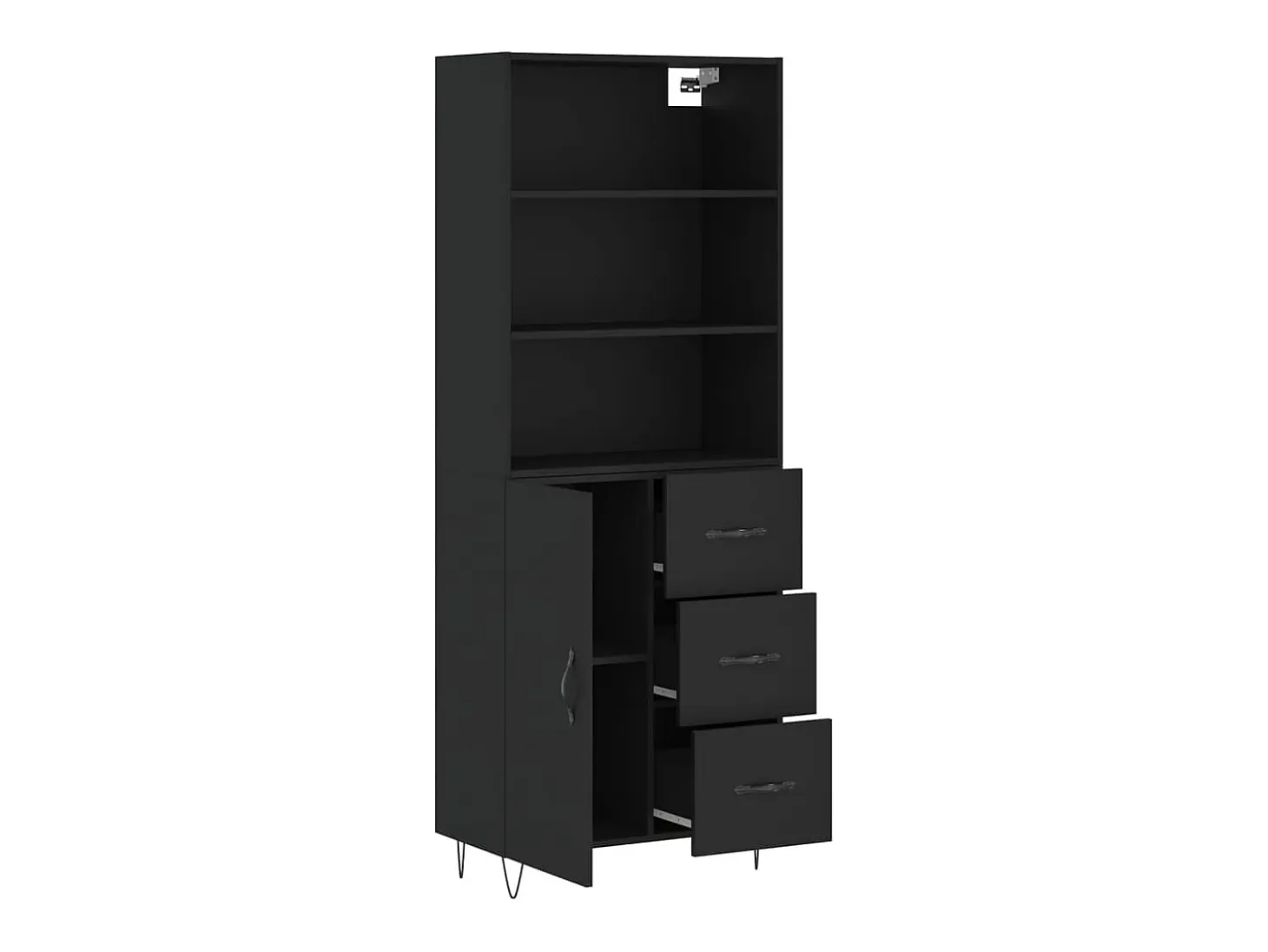 Aparador cómoda cómoda armario mueble organizador cocina salón salón alto 69,5 x 34 x 180 cm madera contrachapada negra 02_0035028