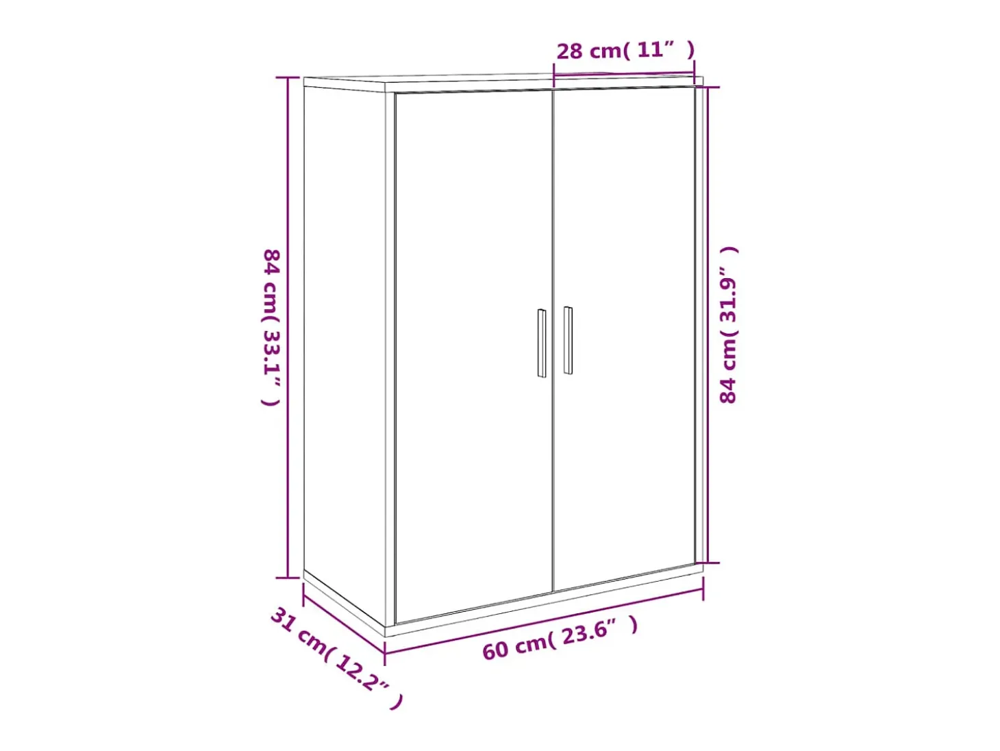 Aparador cómoda cómoda mueble mueble de almacenaje organizador cocina salón salón 60 x 31 x 84 cm madera contrachapada blanco 02_0030345