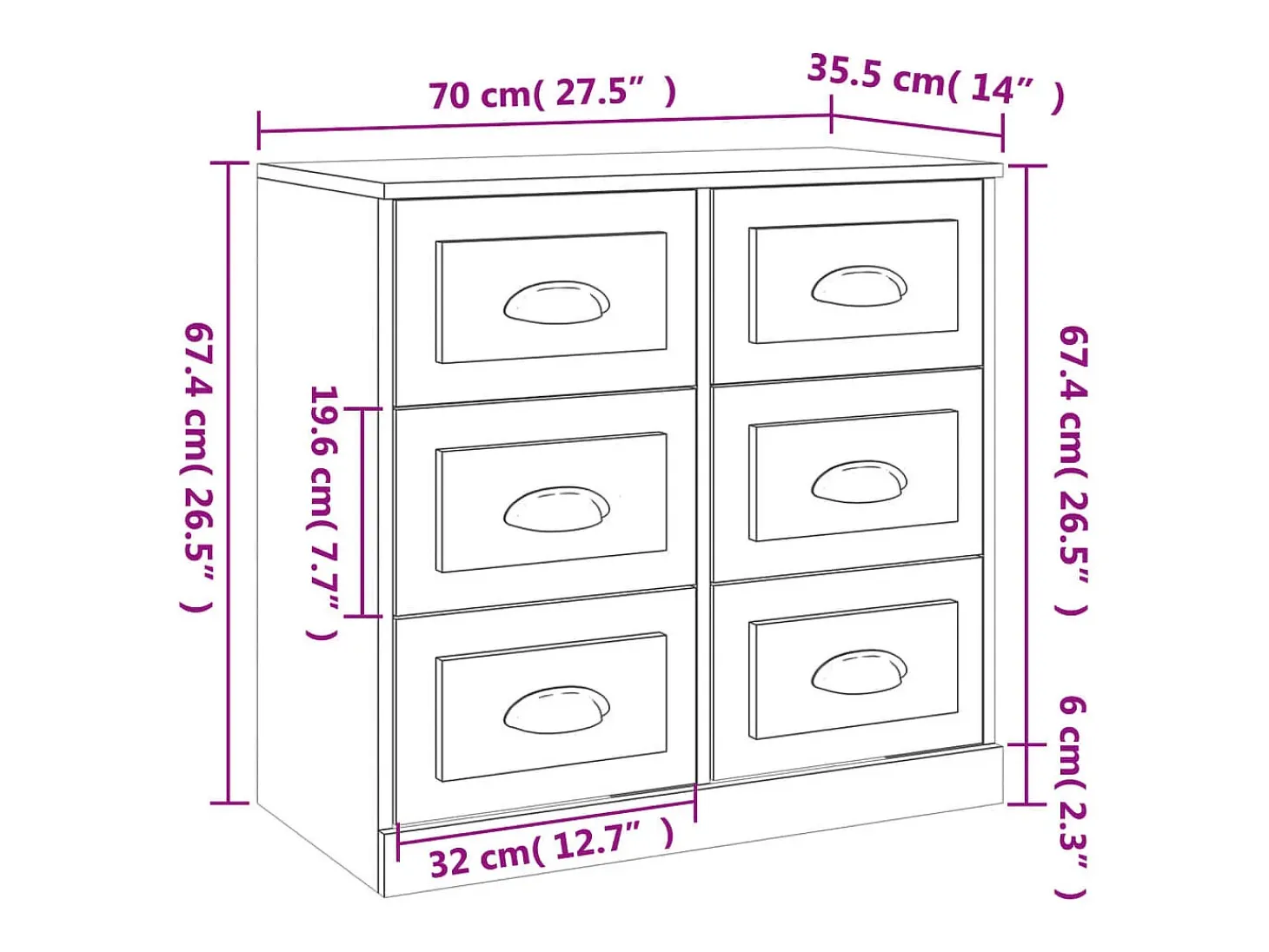 Aparador cómoda cómoda mueble mueble de almacenaje organizador cocina salón salón 70 x 35,5 x 67,5 cm madera contrachapada blanco 02_0030488