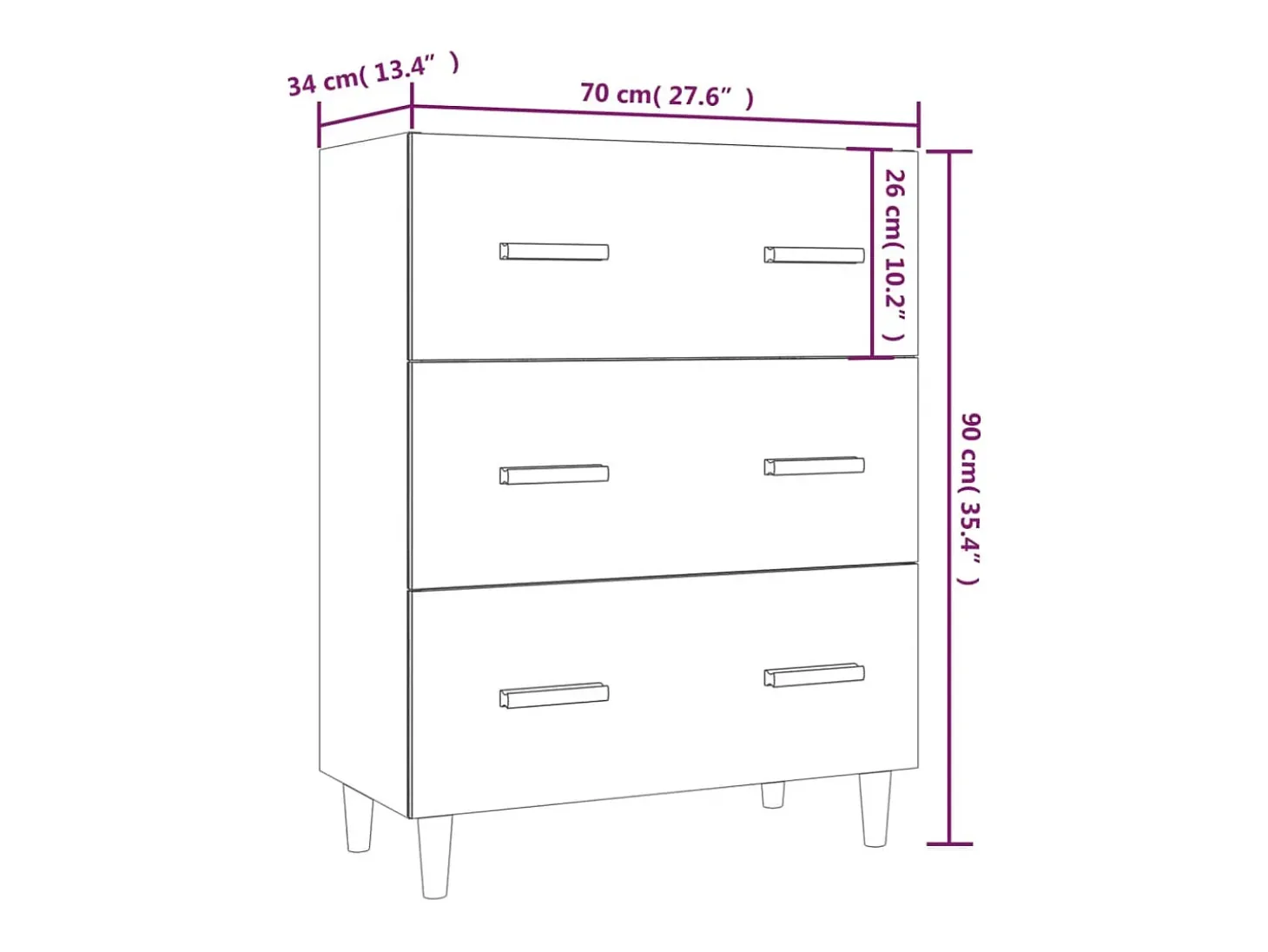 Aparador cómoda cómoda mueble mueble de almacenaje organizador cocina salón salón 70 x 34 x 90 cm madera contrachapada gris 02_0032081