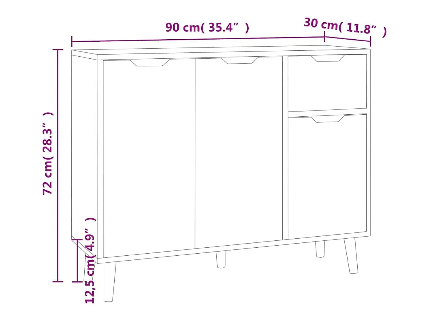 Aparador cómoda cómoda mueble mueble de almacenaje organizador cocina salón salón 90 x 30 x 72 cm madera contrachapada gris 02_0032114