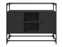 Aparador Cómoda Cómoda Mueble de Almacenamiento Organizador Cocina Salón Salón con Tapa de Cristal 98 x 35 x 81 cm Negro Madera Contrachapada 02_0029767