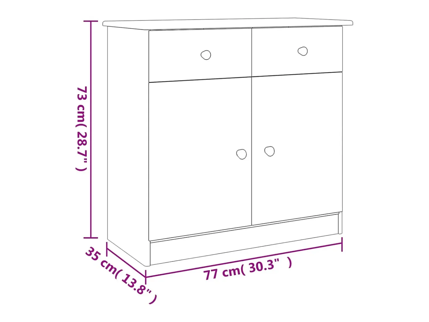 Aparador cómoda cómoda mueble mueble de almacenaje organizador cocina salón salón 77 x 35 x 73 cm madera maciza de pino marrón 02_0029676