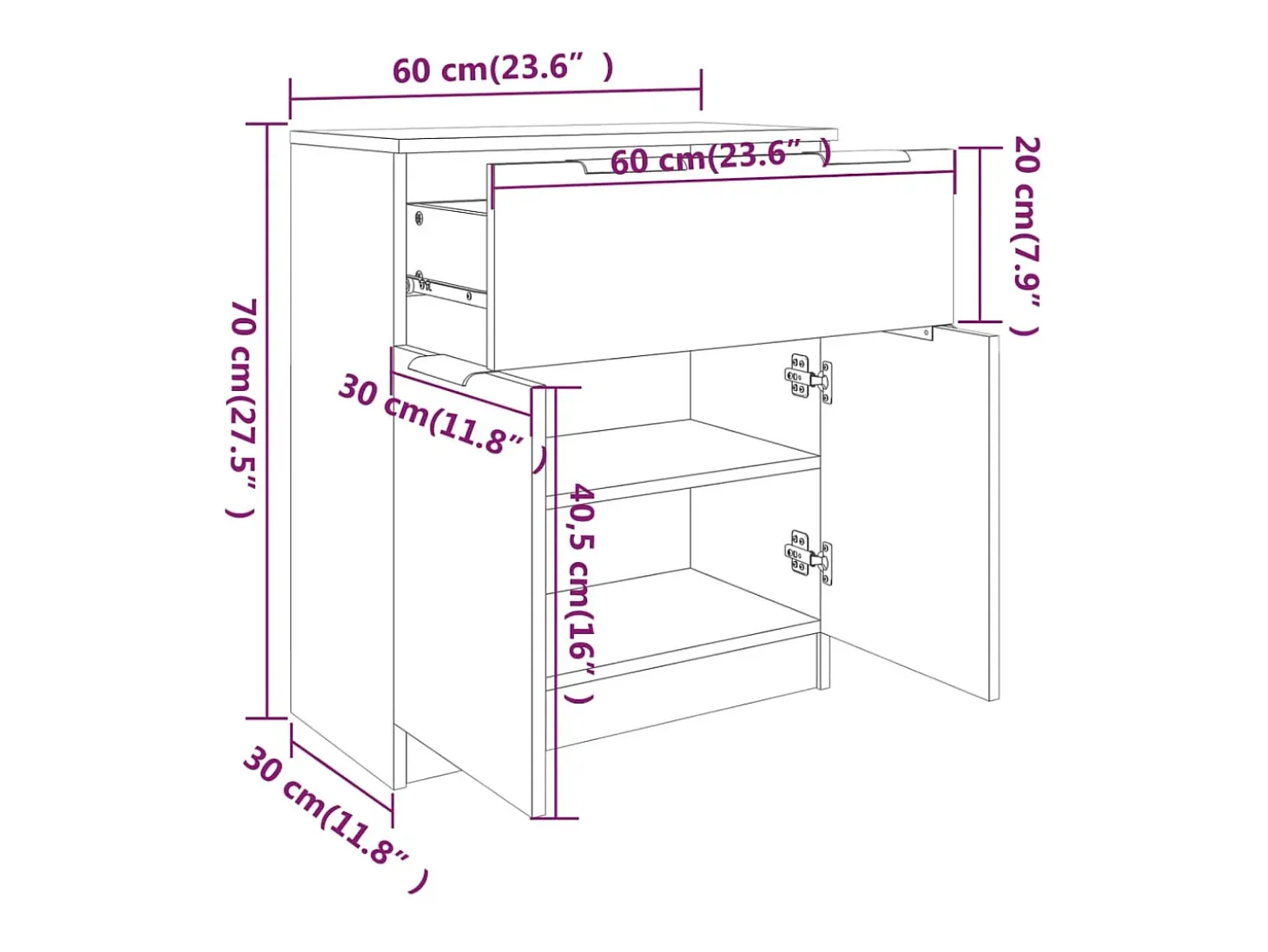 Aparador cómoda cómoda mueble mueble de almacenaje organizador cocina salón salón 60 x 30 x 70 cm madera contrachapada blanco 02_0030331