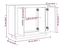 Aparador cómoda cómoda mueble mueble de almacenaje organizador cocina salón salón 92 x 35 x 75 cm madera contrachapada blanca 02_0030540