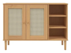 Aparador cómoda cómoda mueble mueble de almacenaje organizador cocina salón salón aspecto ratán 112 x 40 x 80 cm madera maciza de pino marrón 02_0036229