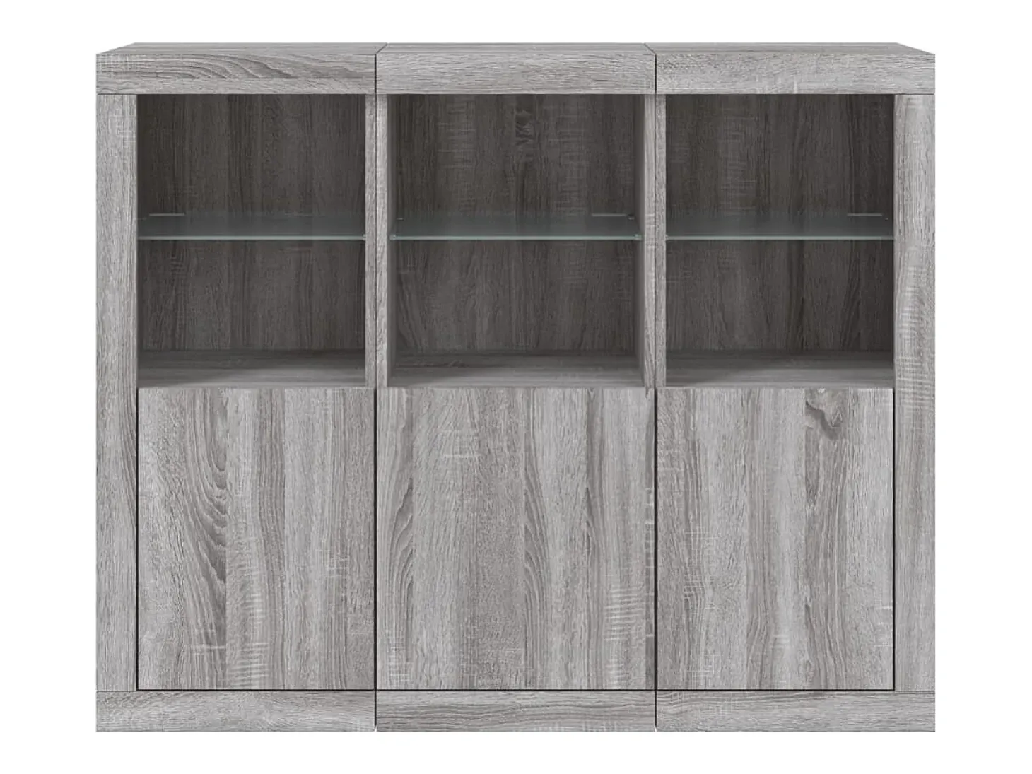 Aparador Cómoda Gabinete Organizador de Almacenamiento Cocina Sala de Estar Sala de Estar con Luces LED 3 Piezas Madera de ingeniería Sonoma Gris 02_0037231