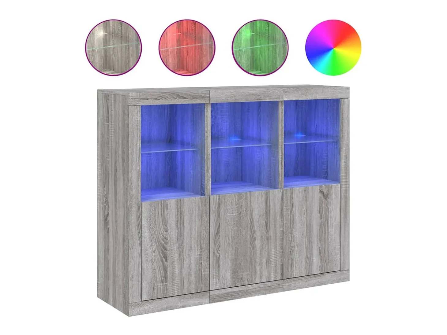 Aparador Cómoda Gabinete Organizador de Almacenamiento Cocina Sala de Estar Sala de Estar con Luces LED 3 Piezas Madera de ingeniería Sonoma Gris 02_0037231