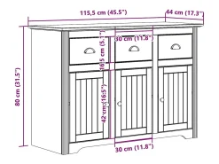 Aparador cómoda mueble almacenaje organizador cocina salón salón BODO 115,5 x 44 x 80 cm madera maciza de pino blanco 02_0030800