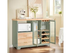 Aparador Cocina para microonda Buffet para Comedor Entrada Salón con 2 Puertas 2 cajones y 1 Compartimento Abierto Verde 120 x 40 x 90 cm FSB81-GR SoBuy ES