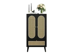 Aparador compacto, diseño ratán, negro, 2 puertas, 1 cajón, 60x40x110,5 cm