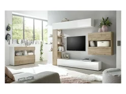 Aparador con 1 cajón y 1 puerta abatible, colección SULTANO, en colores blanco y roble claro, ideal para su salón.
