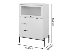 Aparador con 3 cajones, 1 puerta y 1 puerta de cristal, mueble de almacenaje de madera para cocina, comedor, recibidor, color blanco (85x40x120 cm)