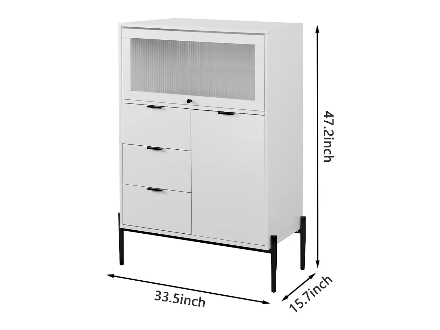 Aparador con 3 cajones, 1 puerta y 1 puerta de cristal, mueble de almacenaje de madera para cocina, comedor, recibidor, color blanco (85x40x120 cm)