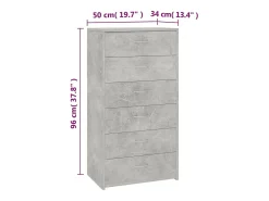 Aparador con 6 cajones Gris hormigón 50x34x96 cm Madera de ingeniería