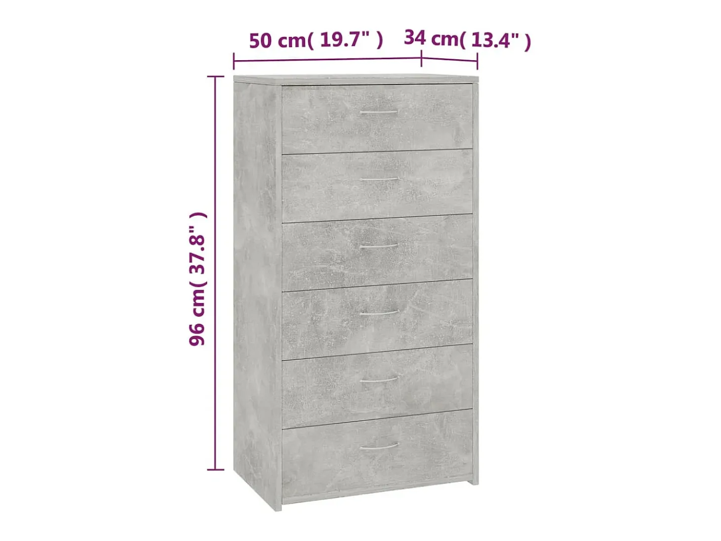 Aparador con 6 cajones Gris hormigón 50x34x96 cm Madera de ingeniería
