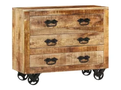 Aparador con 3 cajones madera maciza de mango rugosa 80x30x65cm