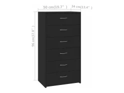 Aparador con 6 cajones madera contrachapada negro 50x34x96 cm