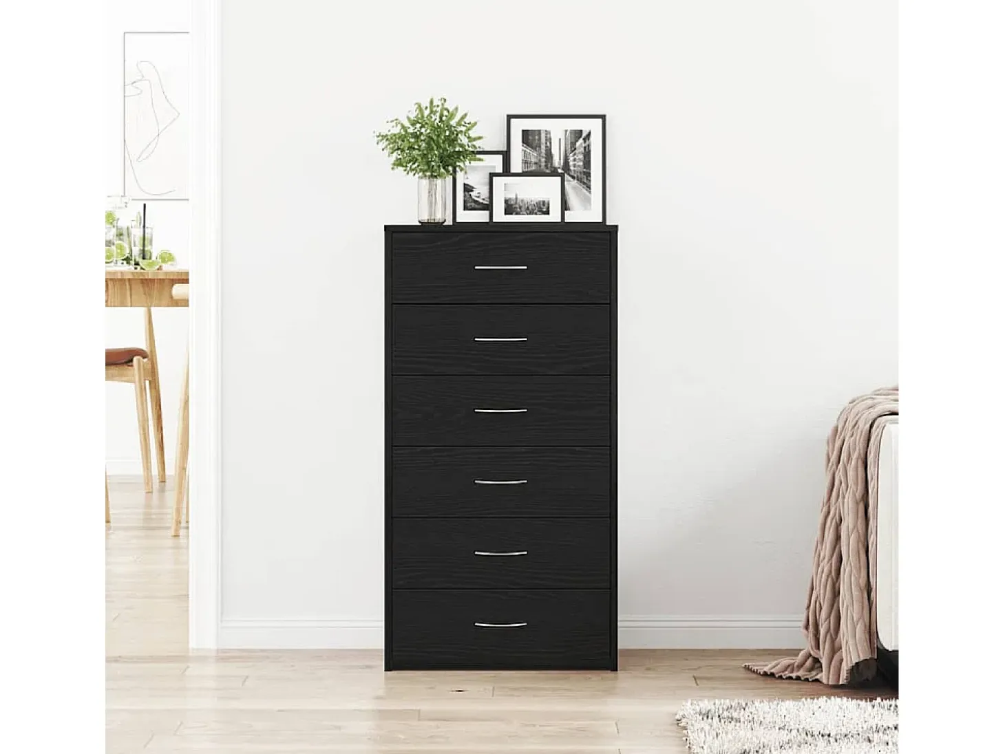 Aparador con 6 cajones Roble negro 50x34x96 cm Madera de ingeniería