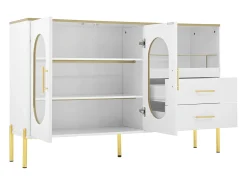 Aparador con 2 cajones y 2 puertas de cristal - 140 x 38 x 90 cm - salón y comedor - blanco