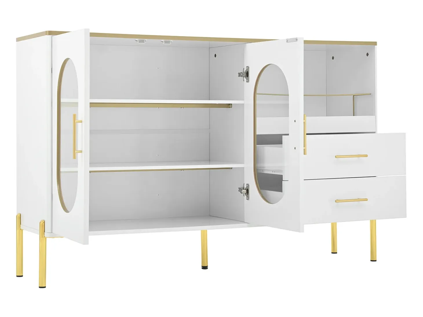 Aparador con 2 cajones y 2 puertas de cristal - 140 x 38 x 90 cm - salón y comedor - blanco