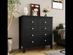 Aparador con 5 cajones y puertas especiales, diseño moderno, MDF, negro (79x39,5x80,5 cm)