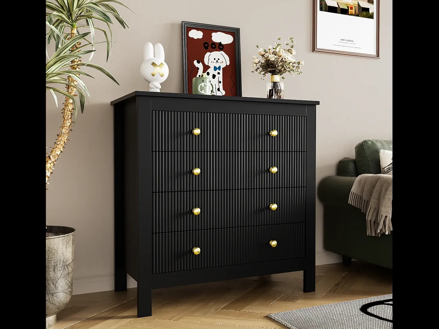 Aparador con 5 cajones y puertas especiales, diseño moderno, MDF, negro (79x39,5x80,5 cm)