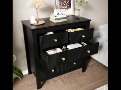 Aparador con 5 cajones y puertas especiales, diseño moderno, MDF, negro (79x39,5x80,5 cm)