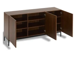 Aparador con 3 puertas - 150 x 40 x 80 cm - Madera MDF - Estantes regulables - Diseño ondulado 3D - Marrón