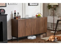 Aparador con 3 puertas - 150 x 40 x 80 cm - Madera MDF - Estantes regulables - Diseño ondulado 3D - Marrón