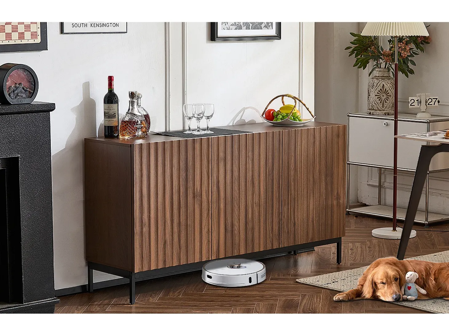Aparador con 3 puertas - 150 x 40 x 80 cm - Madera MDF - Estantes regulables - Diseño ondulado 3D - Marrón