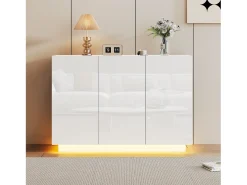 Aparador con 3 puertas - 120 x 40 x 75 cm - LED - Tablero de partículas - Blanco brillo