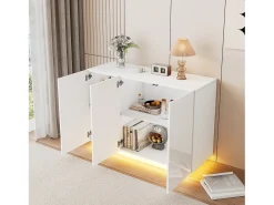 Aparador con 3 puertas - 120 x 40 x 75 cm - LED - Tablero de partículas - Blanco brillo