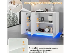 Aparador con 3 puertas - 120 x 40 x 75 cm - LED - Tablero de partículas - Blanco brillo