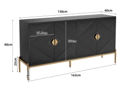 Aparador con 4 puertas - apto para salón/comedor/pasillo - 162 x 40 x 80 cm - MDF + aglomerado - negro